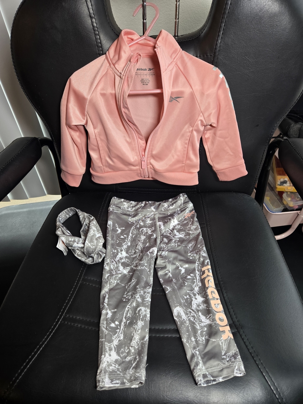 Reebok Girls' Pink Track Jacket & Gray Marble Leggings Set